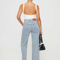 Fawcett High Rise Straight Leg Jeans Light Blue Wash Denim Tall