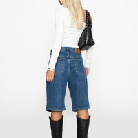 Retro Dream Mid Rise Longline Denim Shorts Mid Wash