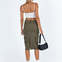 Alida Cargo Midi Skirt Olive Green