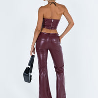 Yarella Mid Rise PU Pants Burgundy