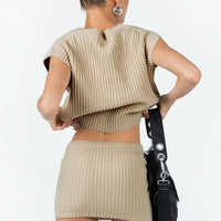 Saddle Knit Mini Skirt Beige