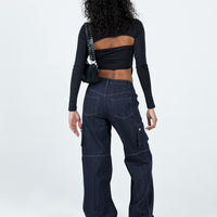 Paige Mid Rise Baggy Cargo Jeans Dark Wash
