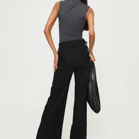 Threaded Waistband Low Waist Pant Black