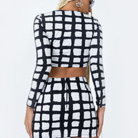 Motel Ima Skirt Mesh Mono Painted Check Black