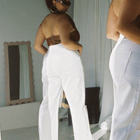 Cece Hammer Wide Leg Knee Rip Jeans White Denim Curve