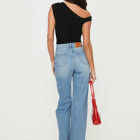 Henesey High Rise Straight Leg Jeans Mid Blue Wash