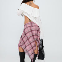 Anali Asymmetrical Midi Skirt Pink / Multi Check