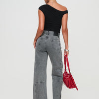 Chad High Rise Flared Cargo Jeans Washed Grey