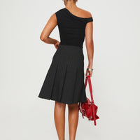 Dereveko Pleated Midi Skirt Black Pinstripe