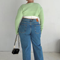 Holly Asymmetric Straight Leg Jean Mid Wash Denim Curve