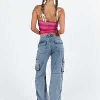 Vandana Cargo Jeans Mid Wash Denim