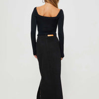 Brandee Tie Front Denim Maxi Skirt Black Wash