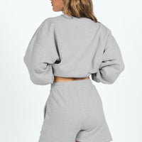 Princess Polly Track Shorts Cursive Text Grey Marle / Red