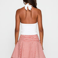 Sweet Verona Ruched Mini Skirt Red Check