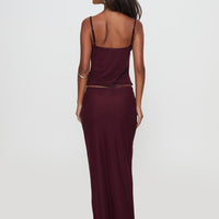 Reiko Lace Trim Tie Front Maxi Set Burgundy