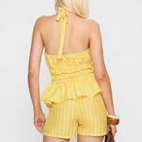 Delicacy Tie Detail Top Yellow Stripe