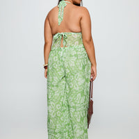 Finesse Pants Green Floral Curve