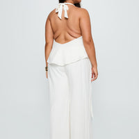 Silver Moon Linen Blend Tie Pants White Curve