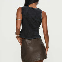 Traverse Faux Leather Mini Skirt Washed Brown