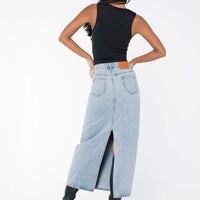 Whessler Split Back Denim Midi Skirt Angel Blue