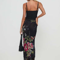 Paganio Maxi Skirt Black Floral