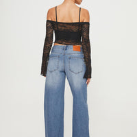 Azula Mid Rise Wide Leg Denim Jean Mid Blue