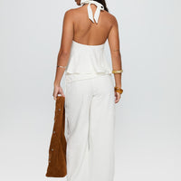 Silver Moon Linen Blend Tie Pants White