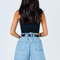 Open Road Denim Paper Bag Shorts Pale Blue