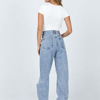 Holly Asymmetric Ripped Leg Jeans Light Wash Denim