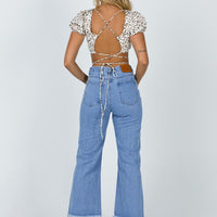 Cece Hammer Wide Leg Knee Rip Jeans Mid Wash Denim