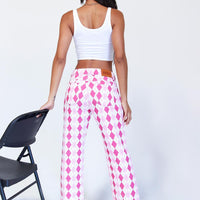 Zoey Argyle Straight Leg Pant Pink