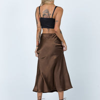 Tyra Satin Midi Skirt Brown