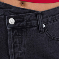 Holly Asymmetric Straight Leg Jean Black Denim Petite