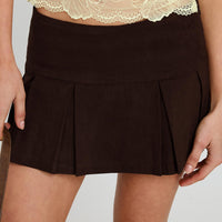 Nottie Faux Suede Pleat Skort Brown