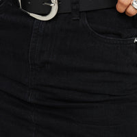 Whessler Split Back Denim Midi Skirt Black