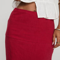 Raven Mid Rise Maxi Skirt Red