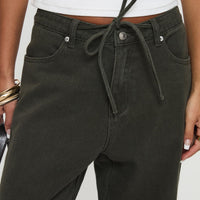 Bruiser Tie Waist Mid Rise Wide Leg Jeans Green Petite