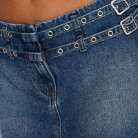 Baccarat Belted Denim Mini Skirt Mid Blue Wash