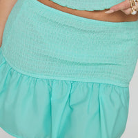 Rosamarie Shirred Mini Skirt Aqua