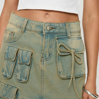Infinite Love Cargo Mini Skirt Washed Denim