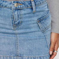 Zakai Cargo Denim Mini Skirt Ice Blue Petite