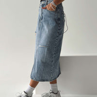 Belsie Midi Skirt Light Wash Denim