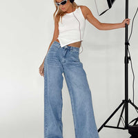 Naylor Mid Rise Wide Leg Jeans Light Blue Wash