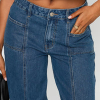 Taji Mid Rise Wide Leg Jeans Dark Blue