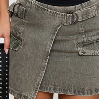 Bambas Wrap Denim Mini Skirt Washed Green