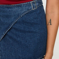 Wait Up Denim Wrap Mini Skirt Mid Wash Tall