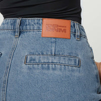 Maberley Denim Mini Skirt Mid Wash