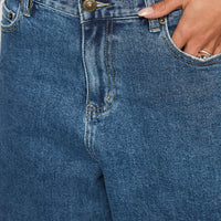 Retro Dream Mid Rise Longline Denim Shorts Mid Wash