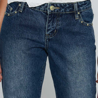So Dazzling Studded Low Rise Straight Leg Jeans Dark Wash