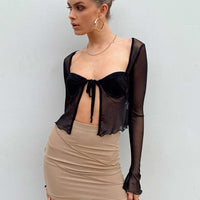 Oscar Mesh Mini Skirt Beige